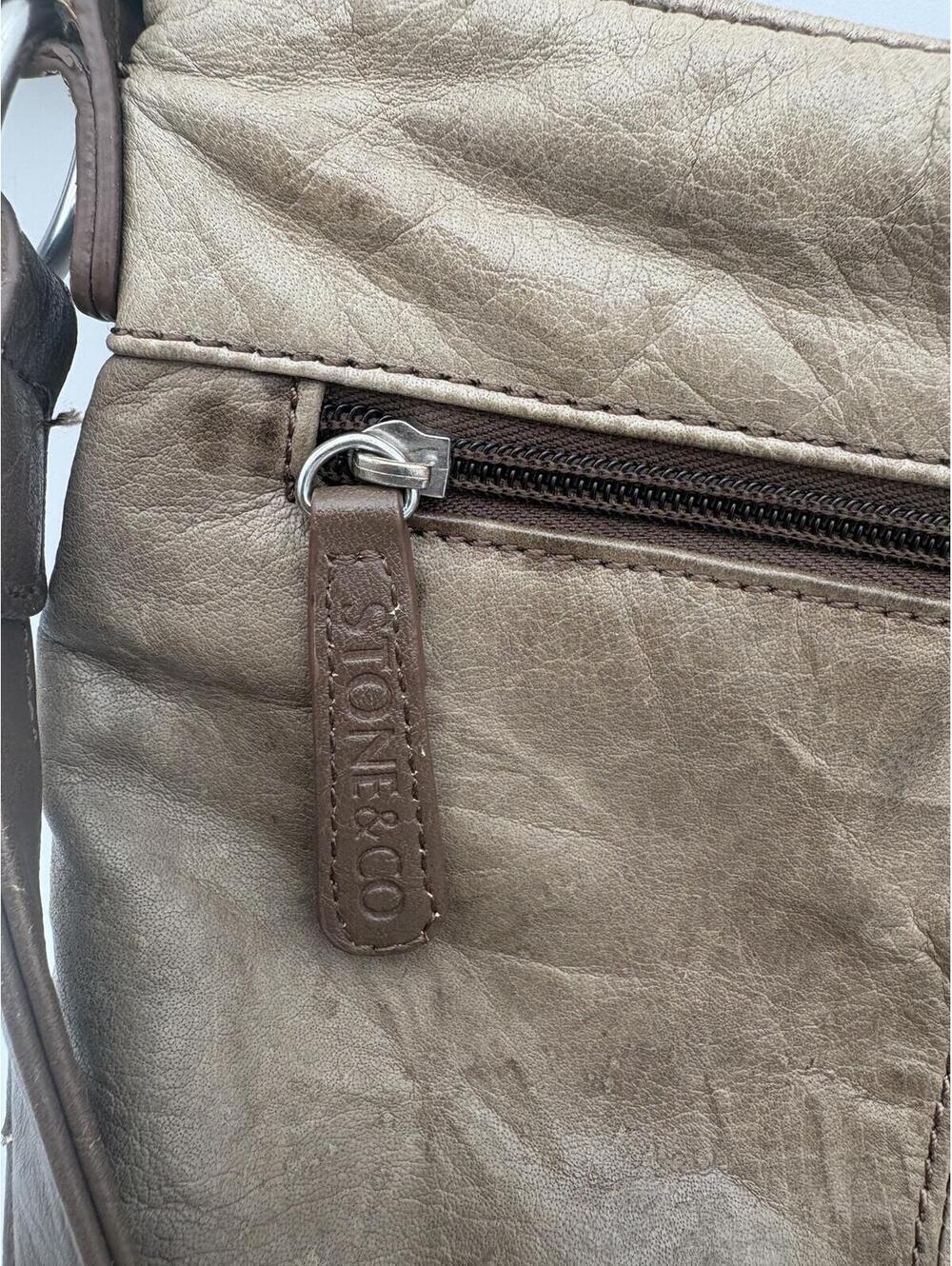 Stone & Co Brown and Taupe Crossbody Messenger Bag with Multiple Zip Pockets - Picture 4 of 8